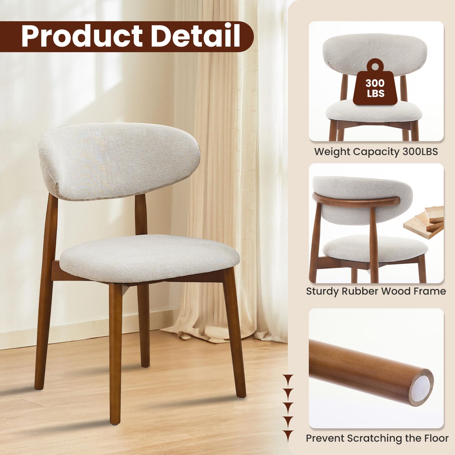 Garvee Esszimmerstühle in Beige Detailansicht